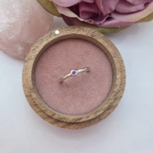 Silver stacking pebble ring. Smooth finish size S. Purple sapphire