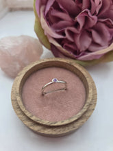 Silver stacking pebble ring. Smooth finish size S. Purple sapphire