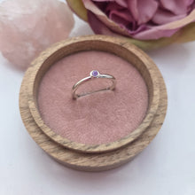 Silver stacking pebble ring. Smooth finish size S. Purple sapphire