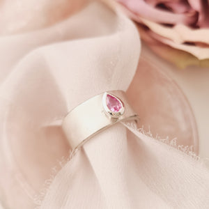 Pink sapphire and Silver Big Band Ring
