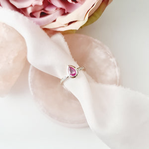Pink Sapphire and diamond white gold ring