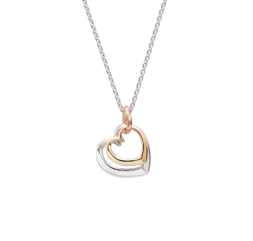 Andra Entwined Triple Heart Necklace Silver and Gold